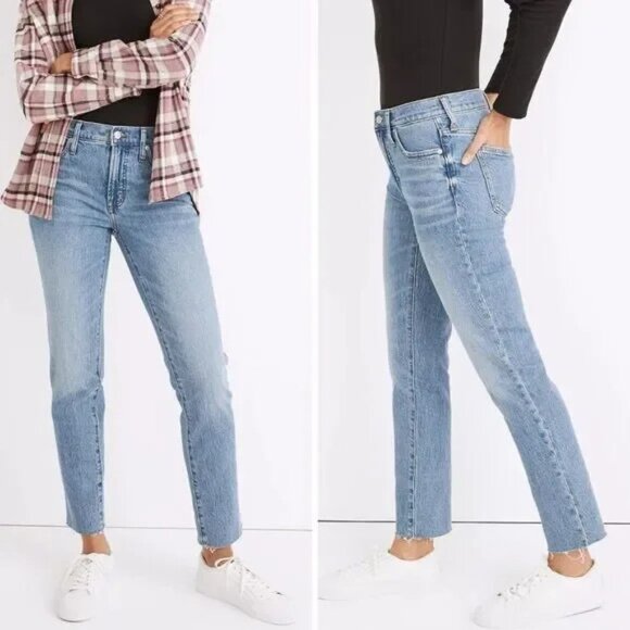 Madewell Denim - Madewell The Mid Rise Perfect Vintage Ankle Jean Light Wash Raw Fray Hem